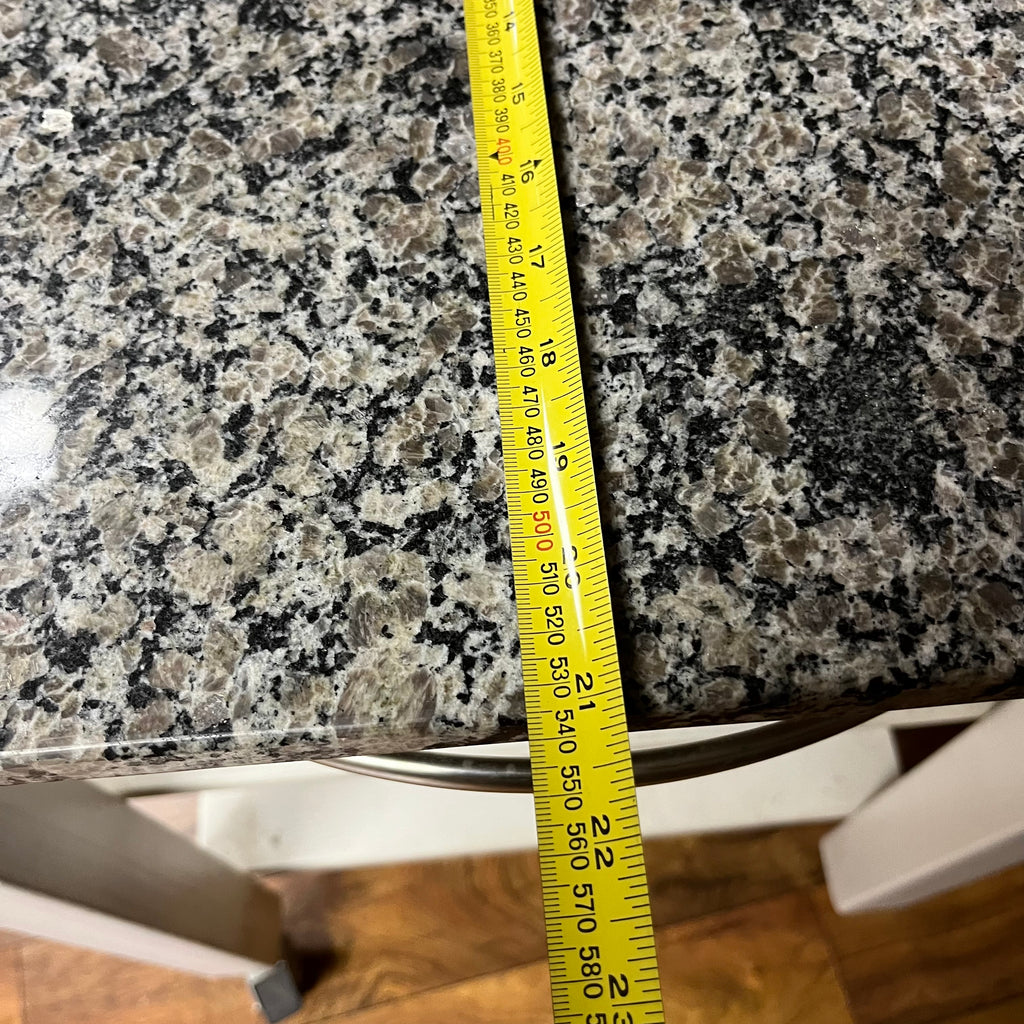 F517 White kitchen island with marble top (26" x 21" x 36")(some paint has chipped)