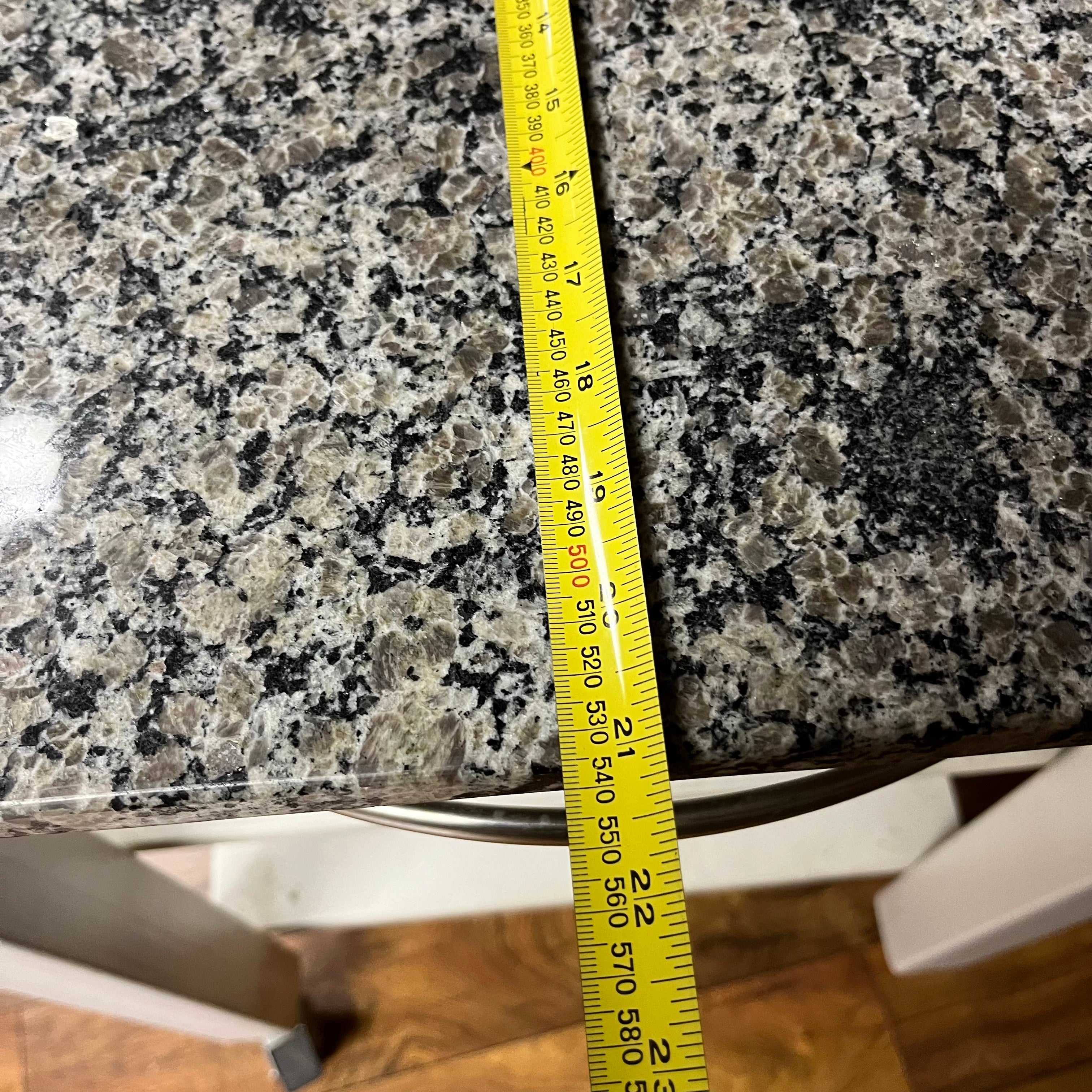 F517 White kitchen island with marble top (26" x 21" x 36")(some paint has chipped)
