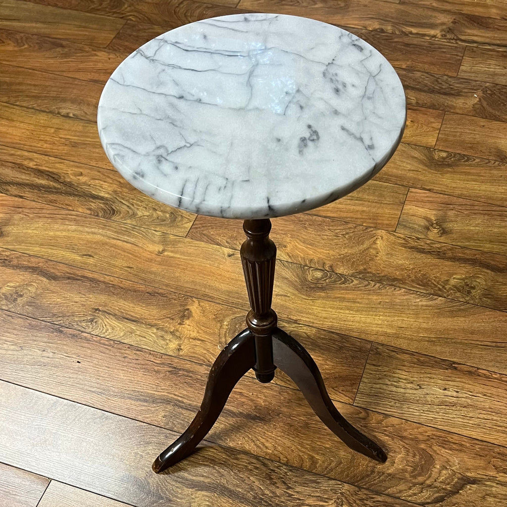 F519 Vintage accent table with marble top (12" diameter and 24" high)