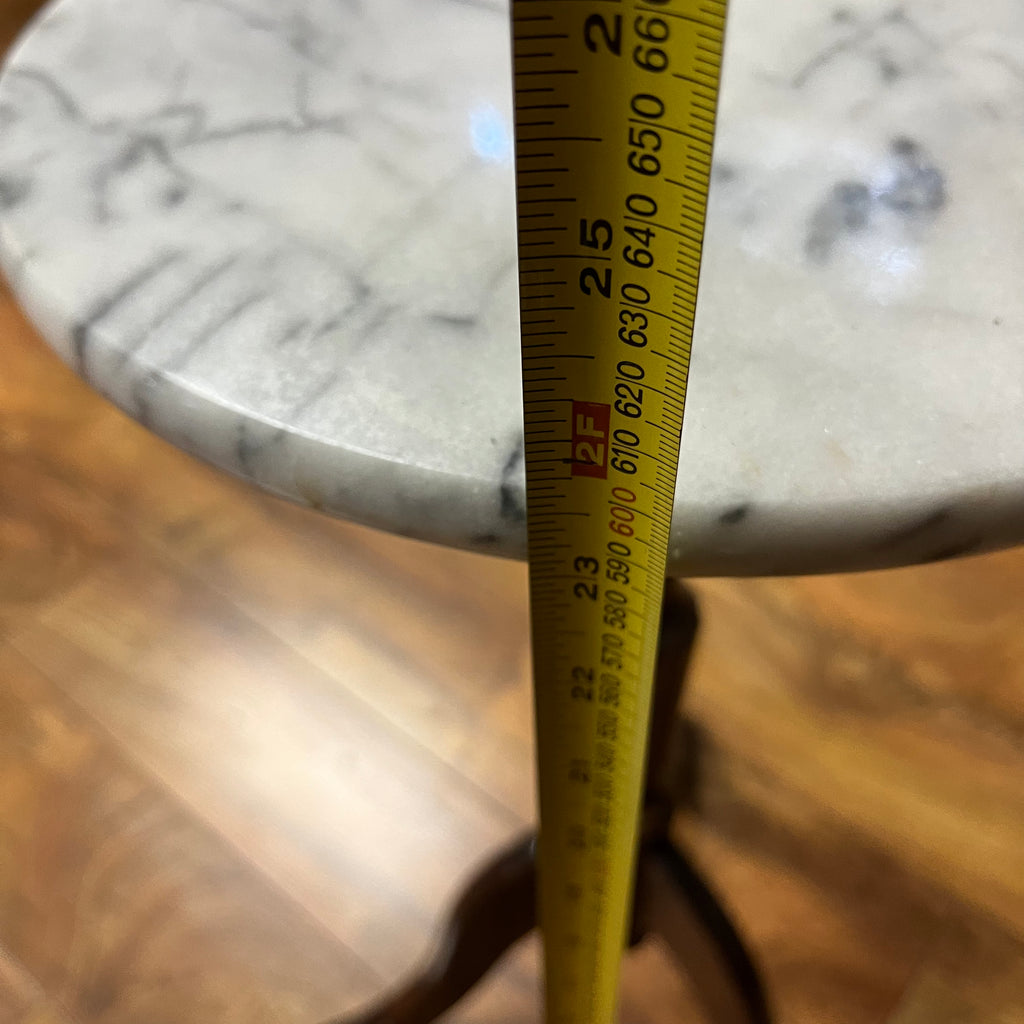 F519 Vintage accent table with marble top (12" diameter and 24" high)
