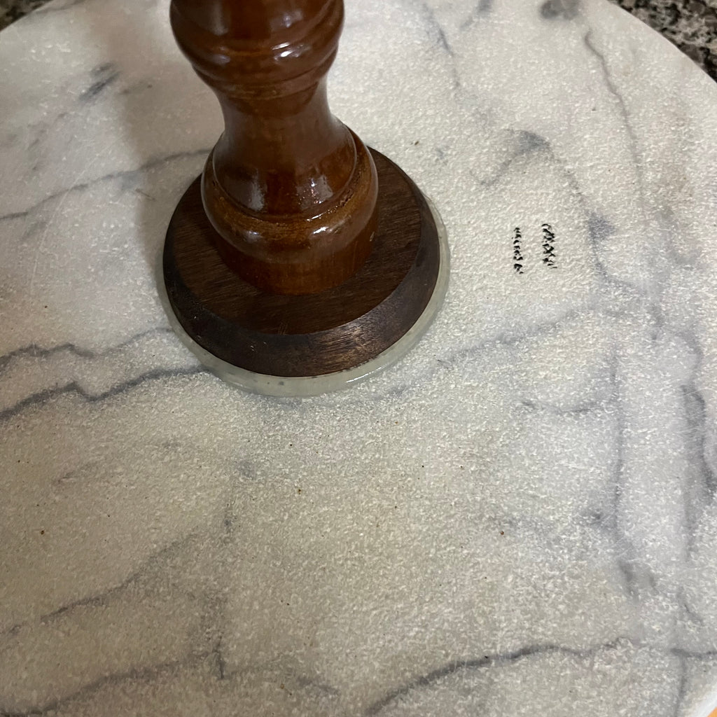 F519 Vintage accent table with marble top (12" diameter and 24" high)