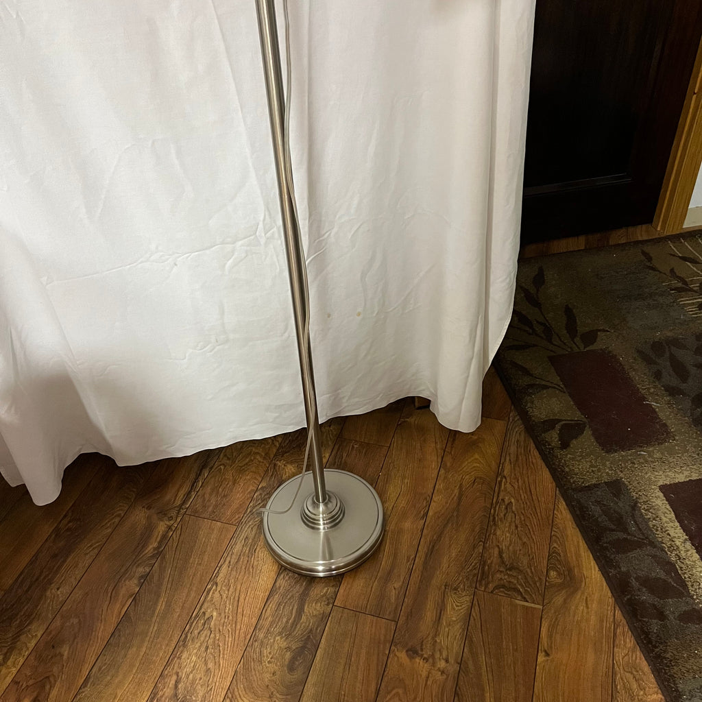 F531 Torchiere style lamp with metal base and adjustable reading lamp