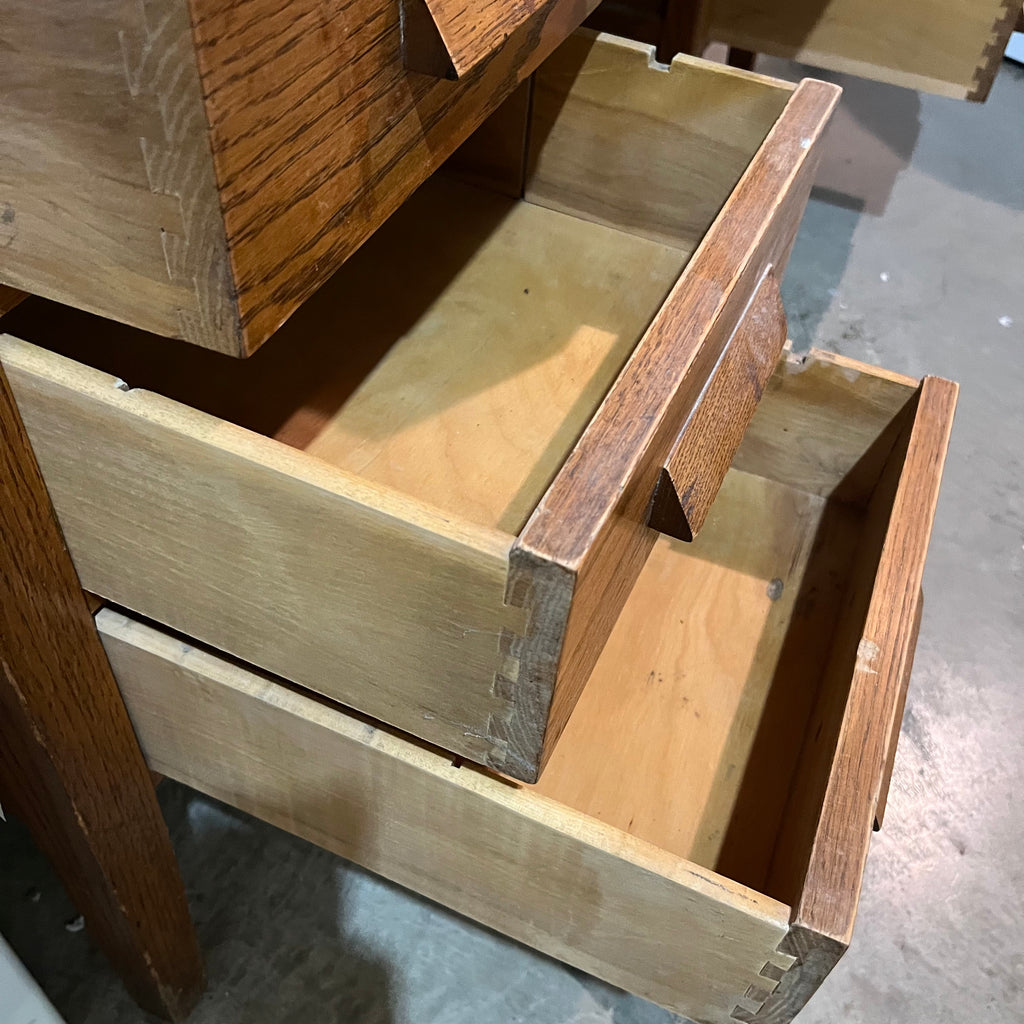F539 Vintage wooden teachers desk with six drawers