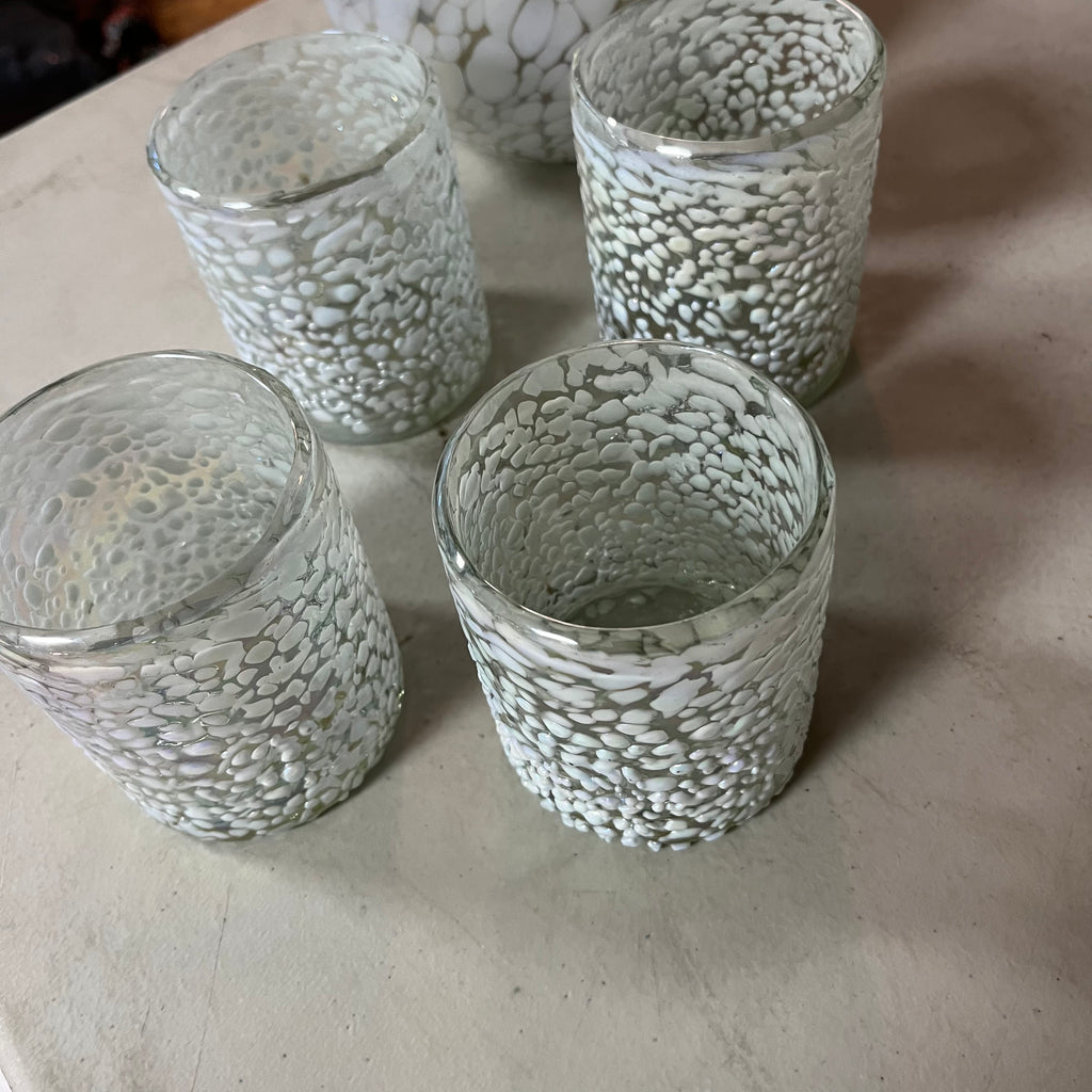F556 Vintage artisanal pitcher and four glasses