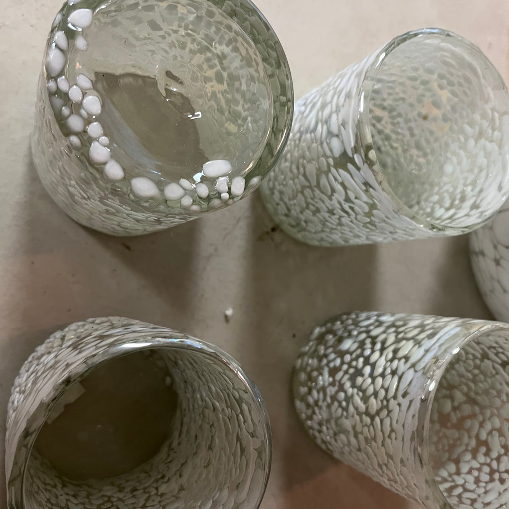 F556 Vintage artisanal pitcher and four glasses