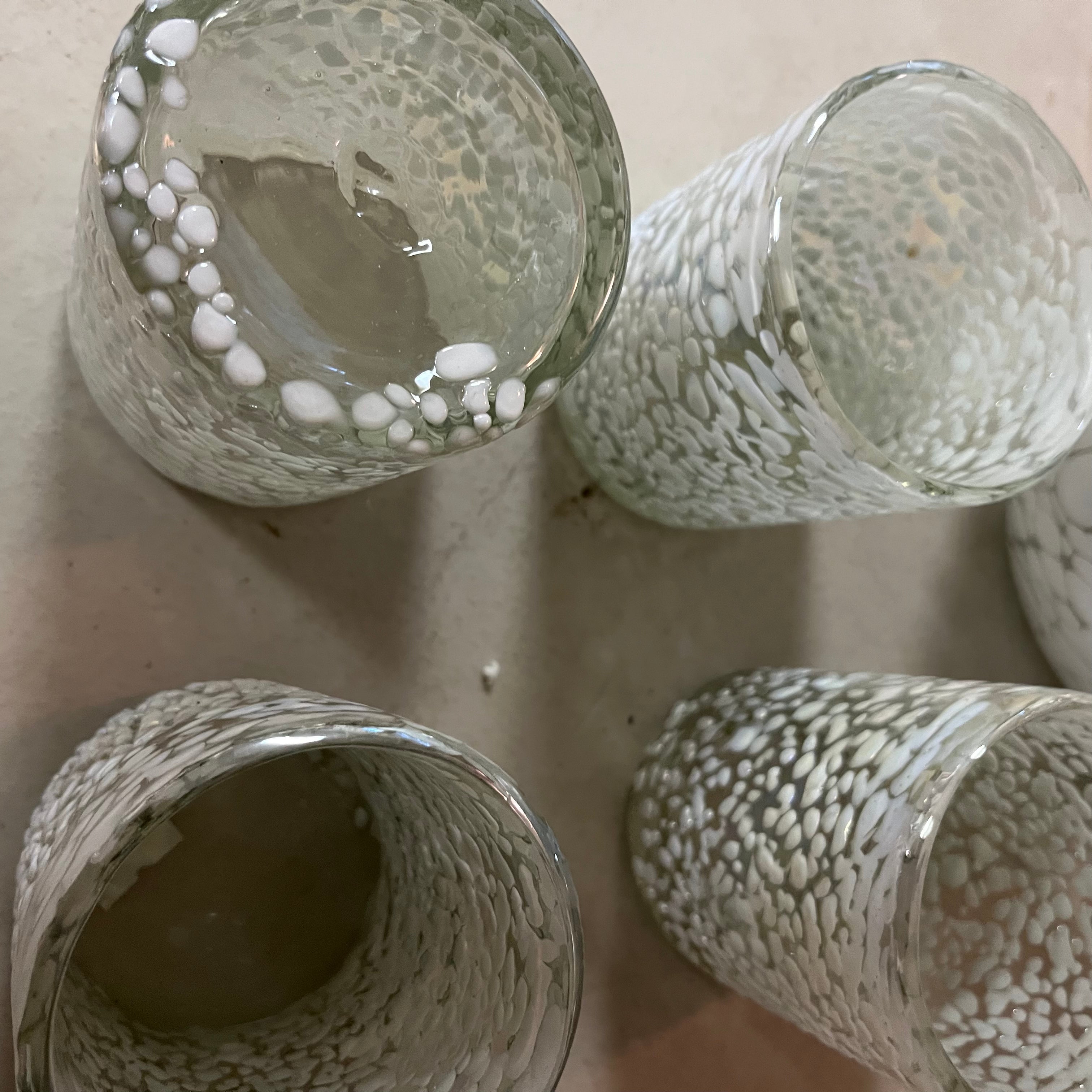 F556 Vintage artisanal pitcher and four glasses
