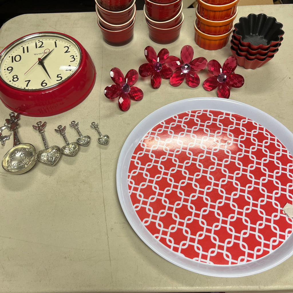 F565 Red Kitchen Grouping (red wall clock and more)
