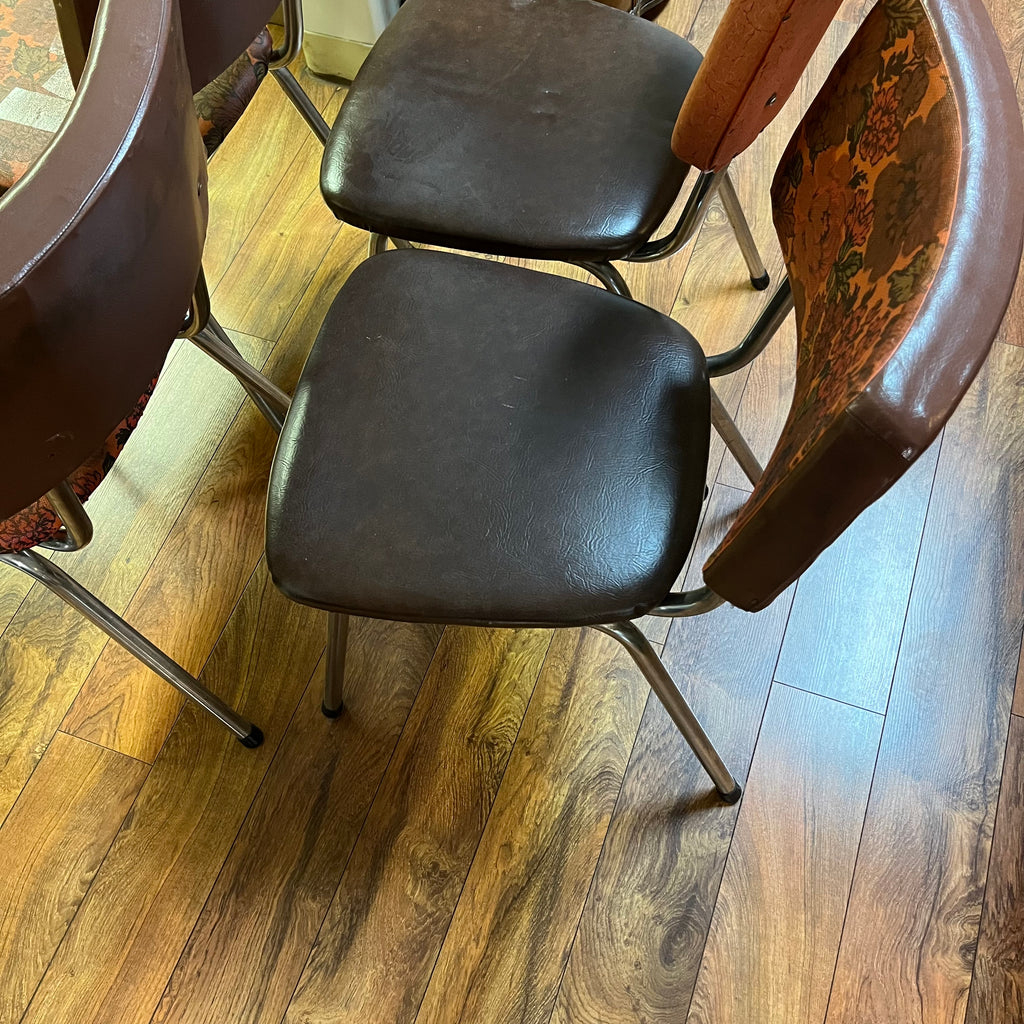 F568 Set of 4 assorted vintage metal chairs with vinyl upholestry