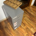 F569 Vintage 6 drawer metal cabinet with wooden sorting tray