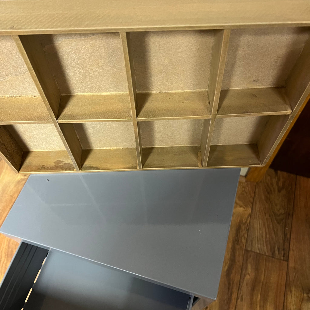 F569 Vintage 6 drawer metal cabinet with wooden sorting tray