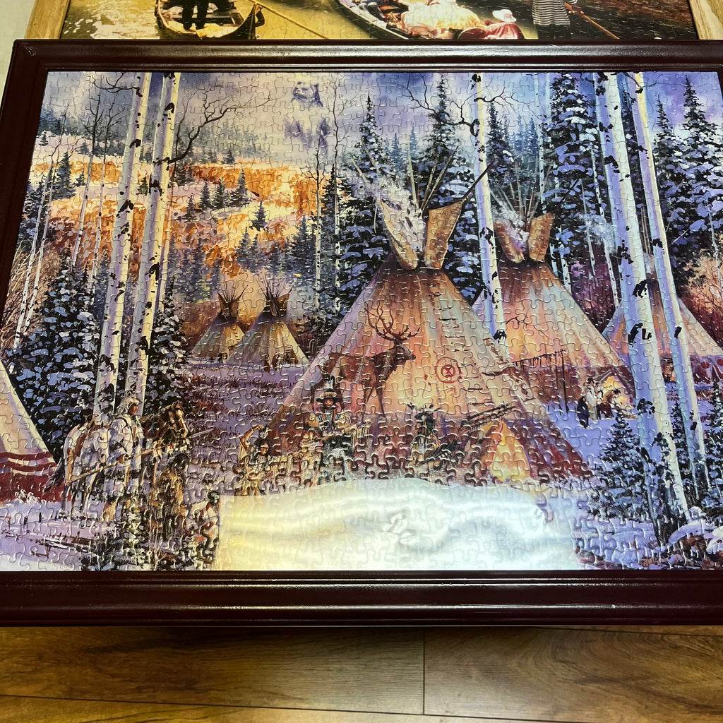 F575 Set of 2 framed puzzles (teepee scene and gondolas of Venice)