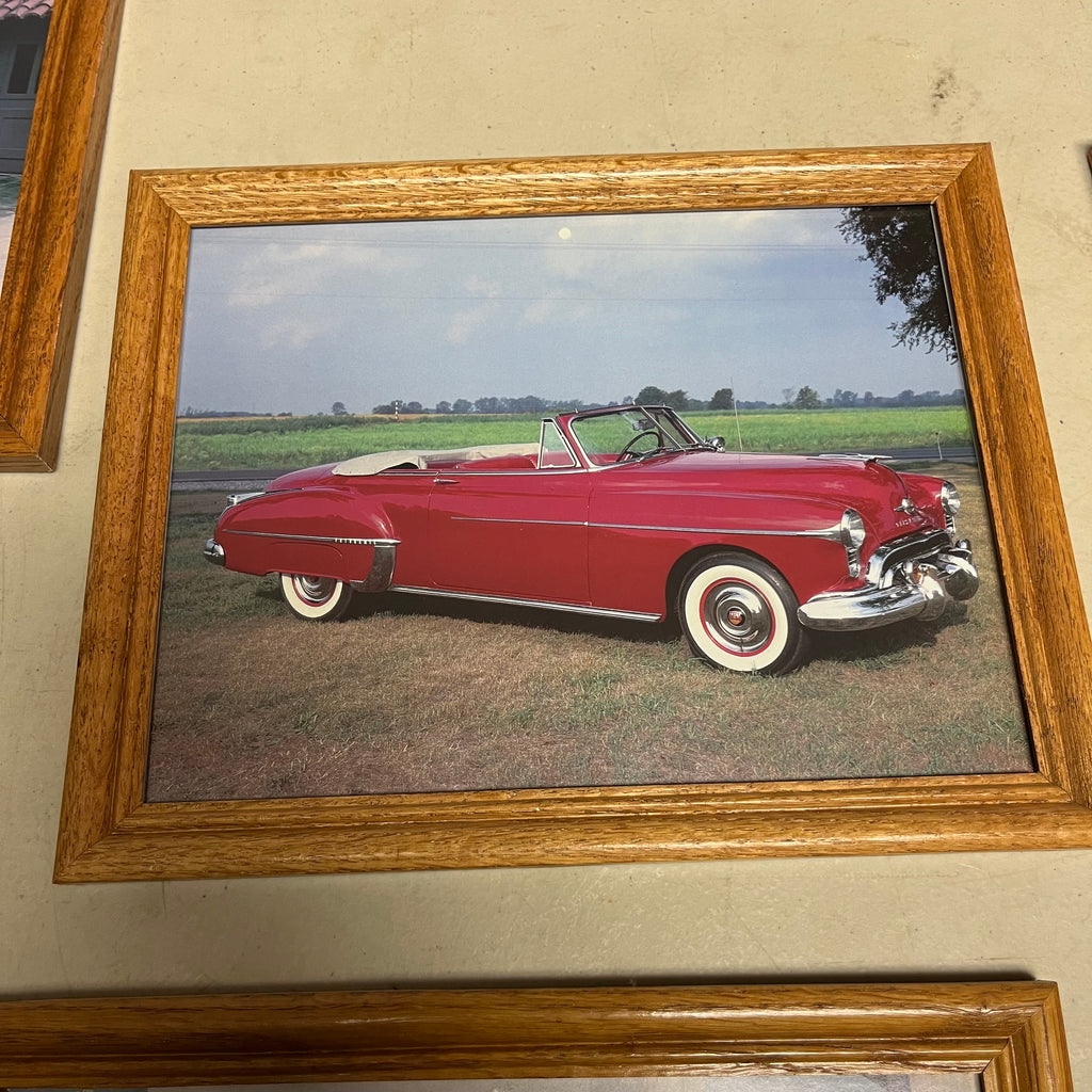 F577 Set of 8 framed pictures of classic cars