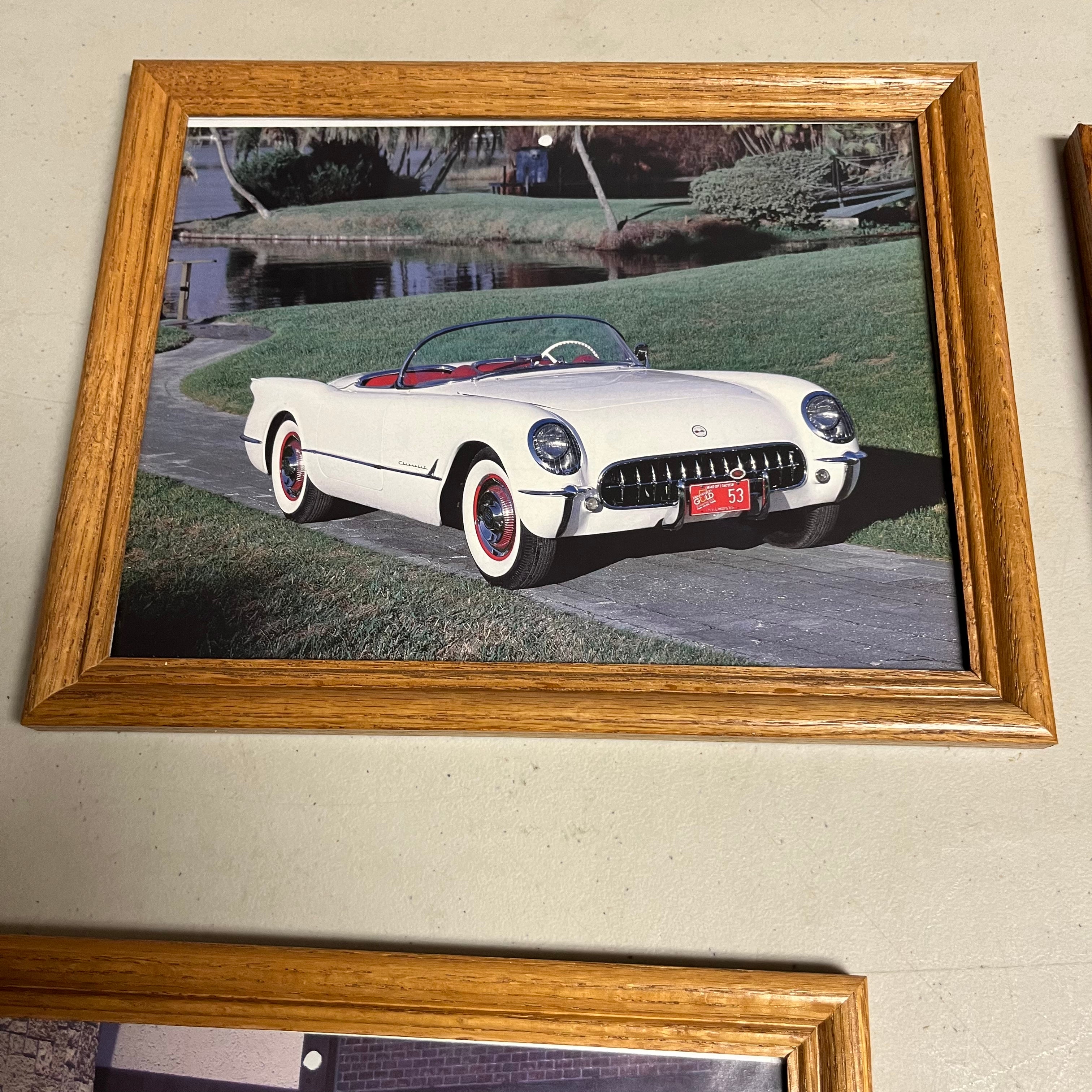F577 Set of 8 framed pictures of classic cars
