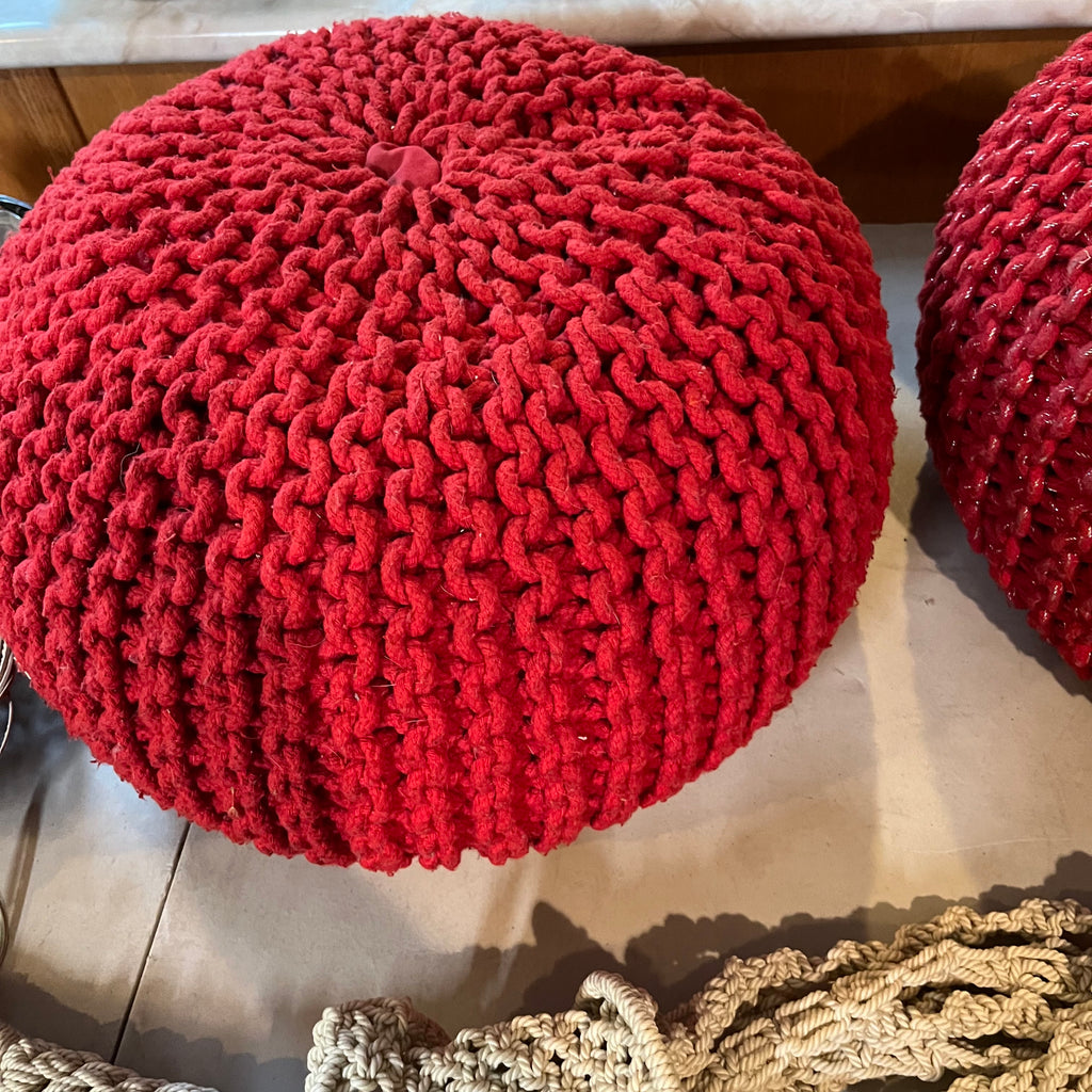 F581 Home Decor Grouping (crocheted poufs and macrame plant hanger)
