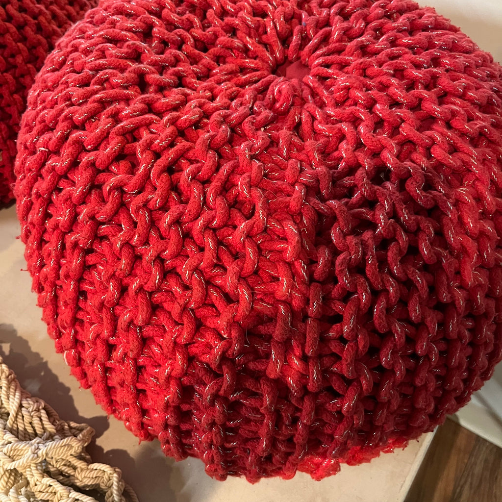 F581 Home Decor Grouping (crocheted poufs and macrame plant hanger)