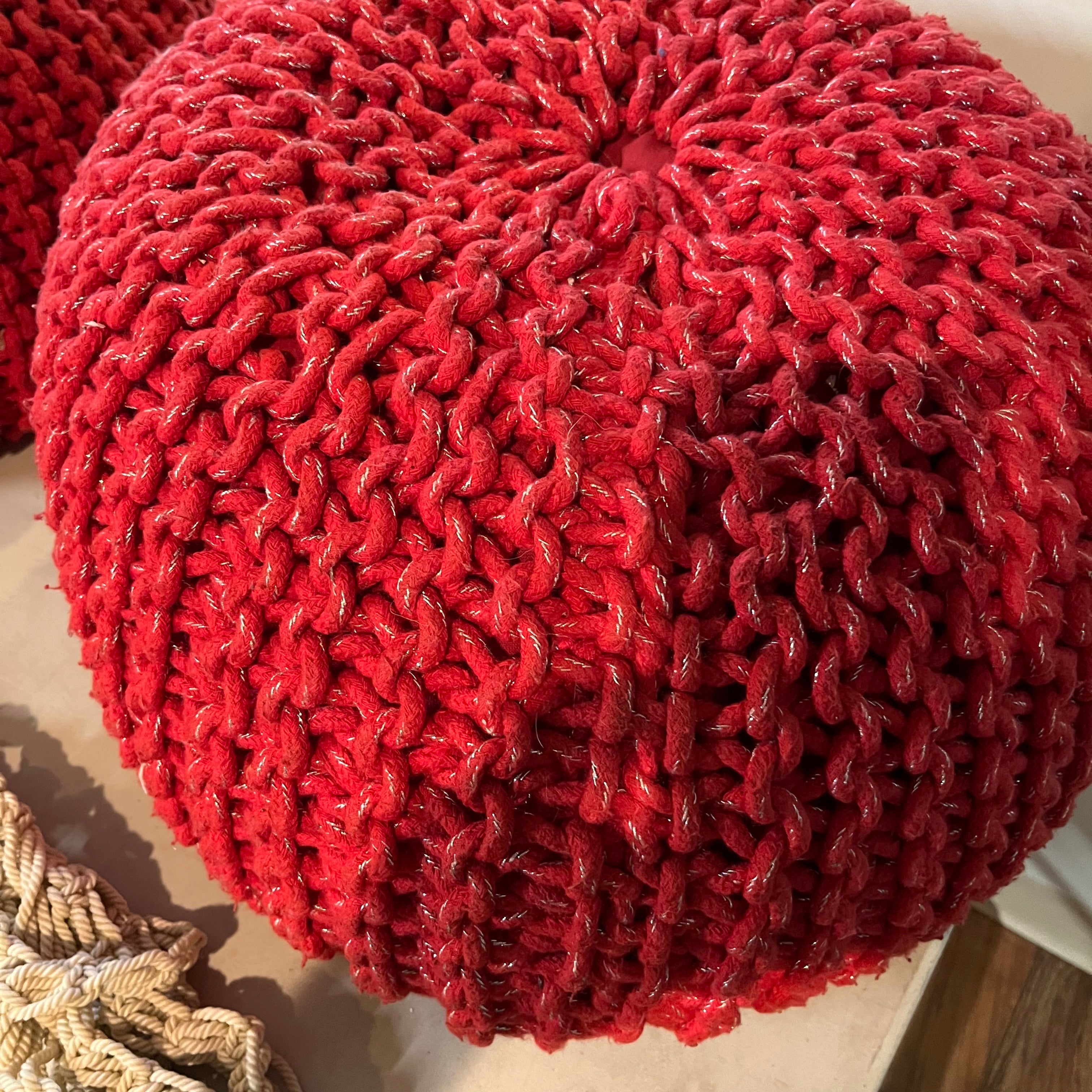 F581 Home Decor Grouping (crocheted poufs and macrame plant hanger)