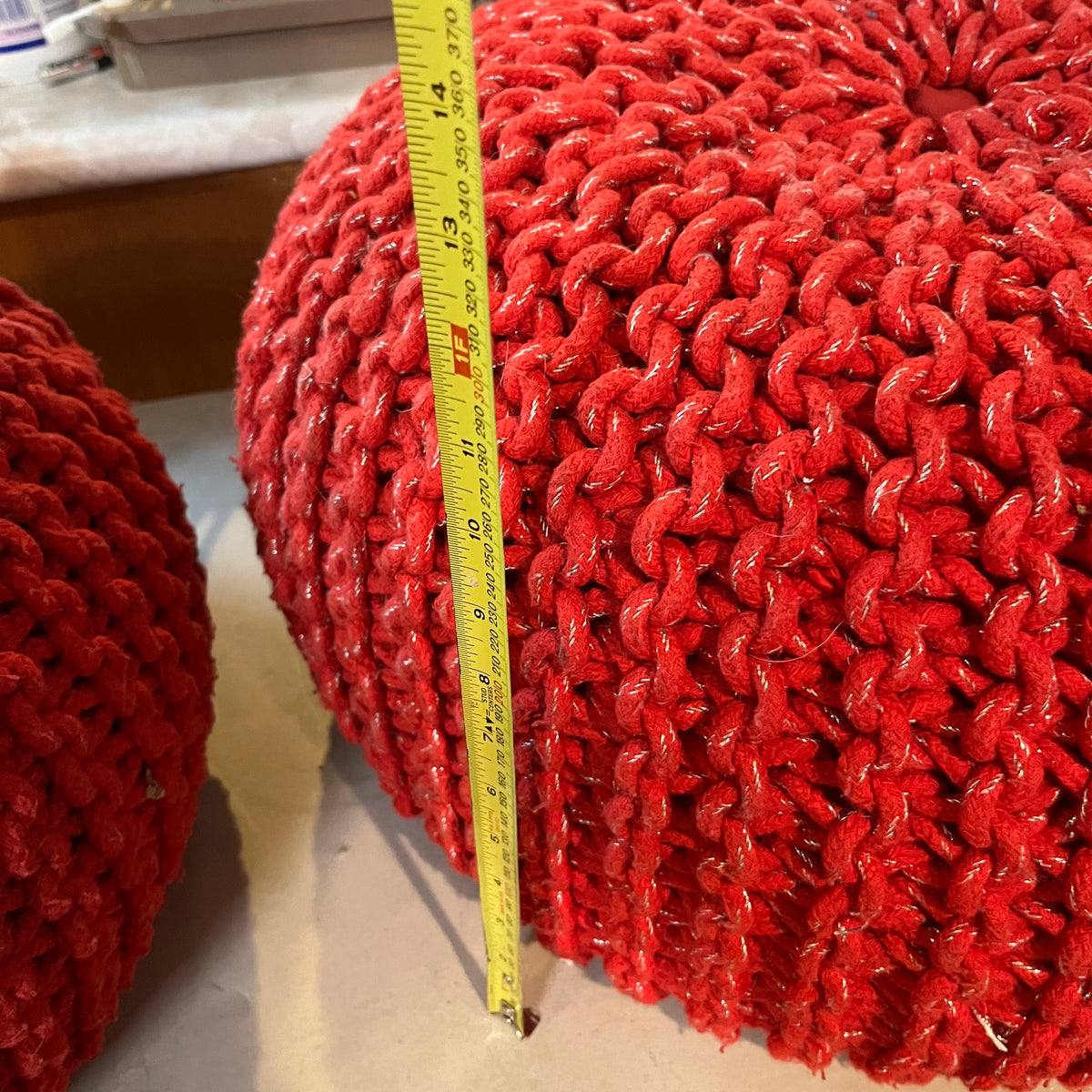 F581 Home Decor Grouping (crocheted poufs and macrame plant hanger)
