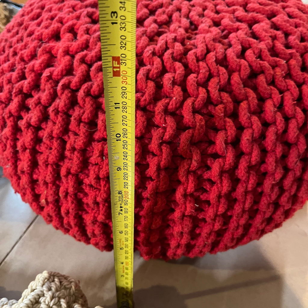 F581 Home Decor Grouping (crocheted poufs and macrame plant hanger)