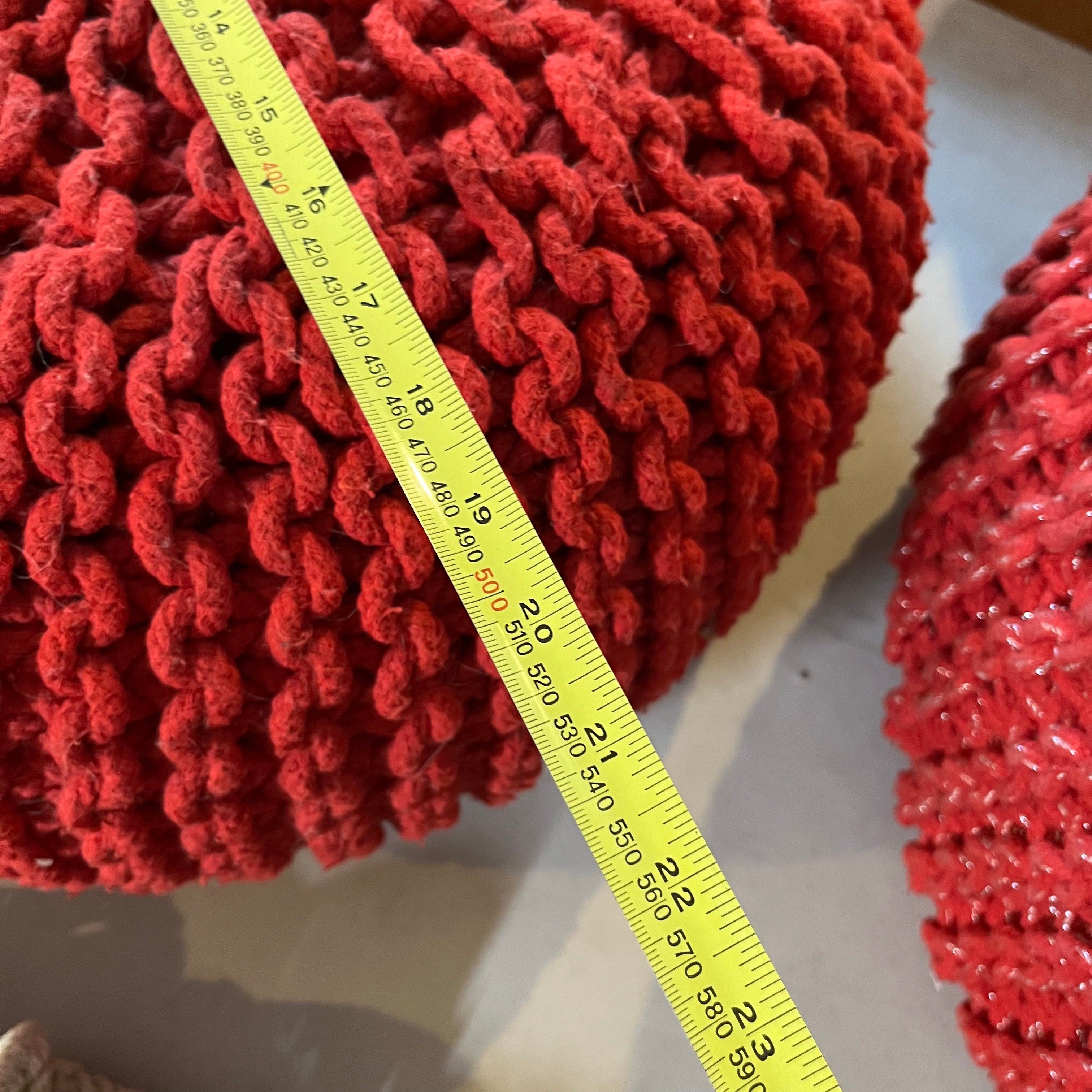 F581 Home Decor Grouping (crocheted poufs and macrame plant hanger)