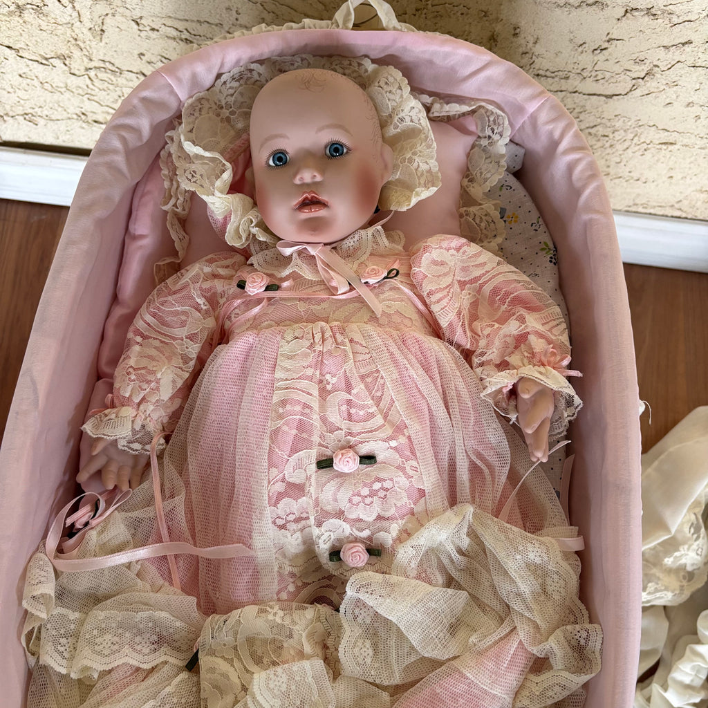 F105 Vintage Porcelain Baby Doll with Accessories