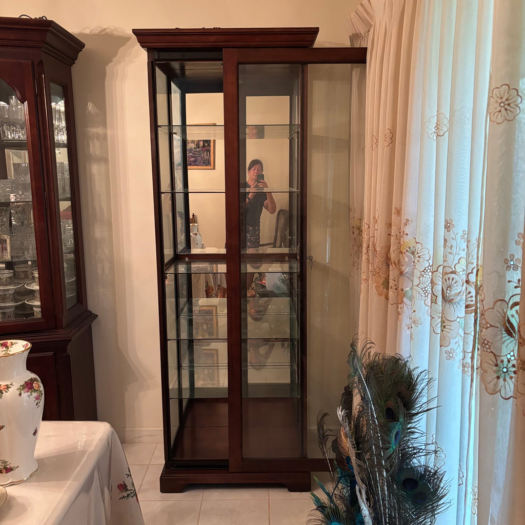 F111 Vintage solid wood curio cabinet with glass sliding door