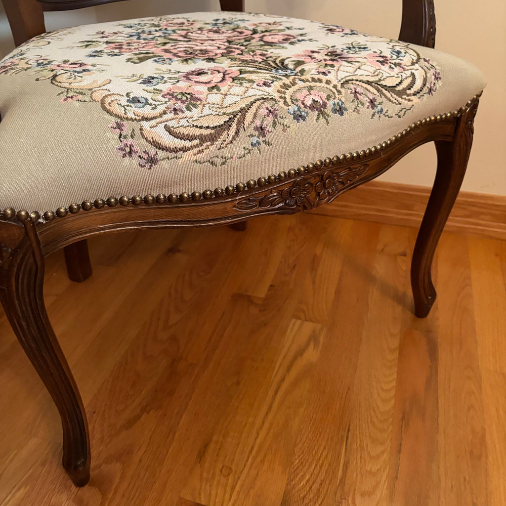 F121 Vintage Louis XV style accent chair with floral embroidery