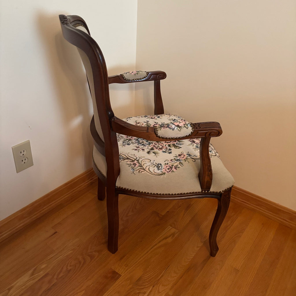F121 Vintage Louis XV style accent chair with floral embroidery