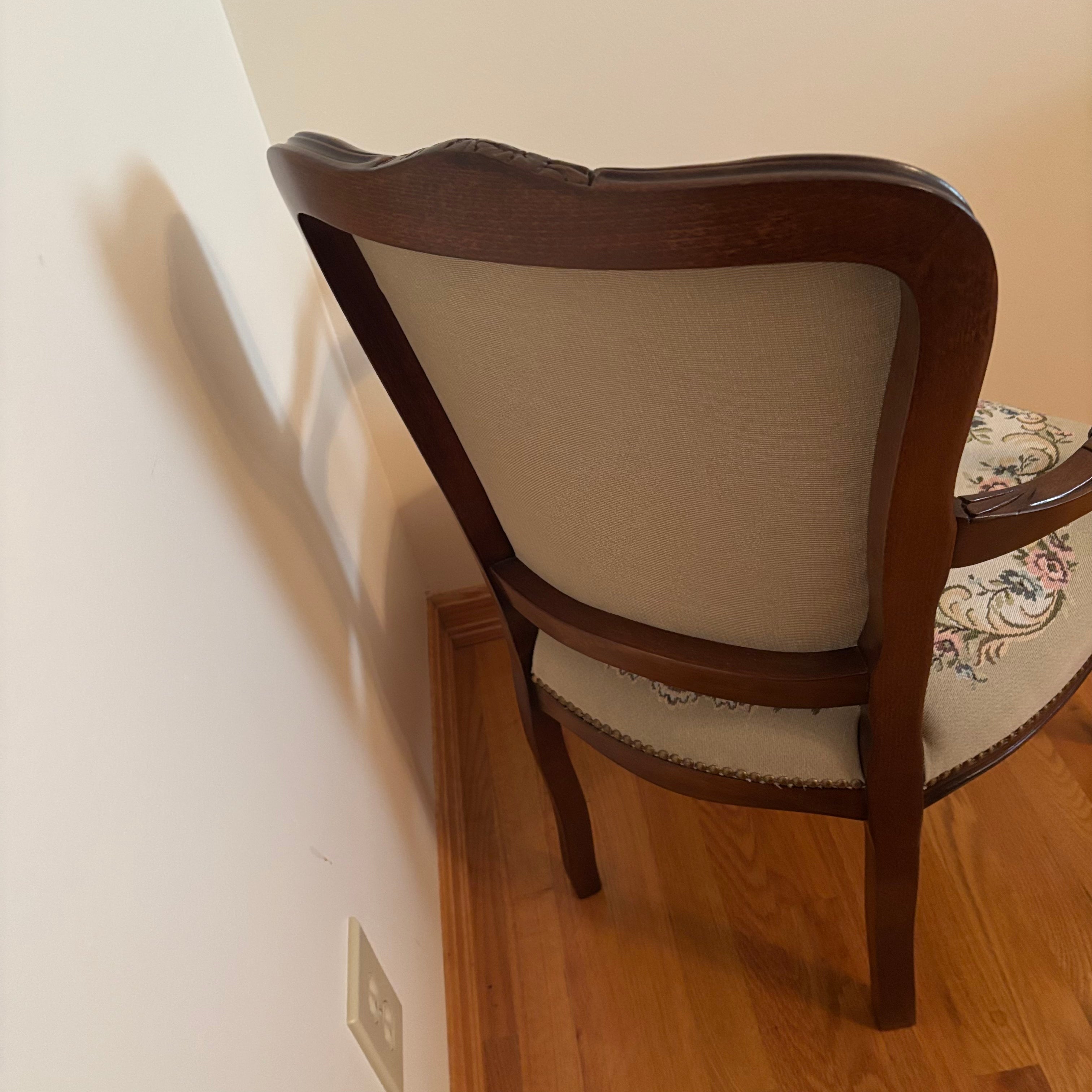 F121 Vintage Louis XV style accent chair with floral embroidery