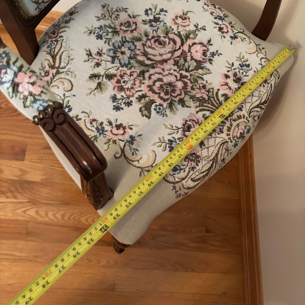 F123 Vintage Louis XV style accent chair with floral embroidery