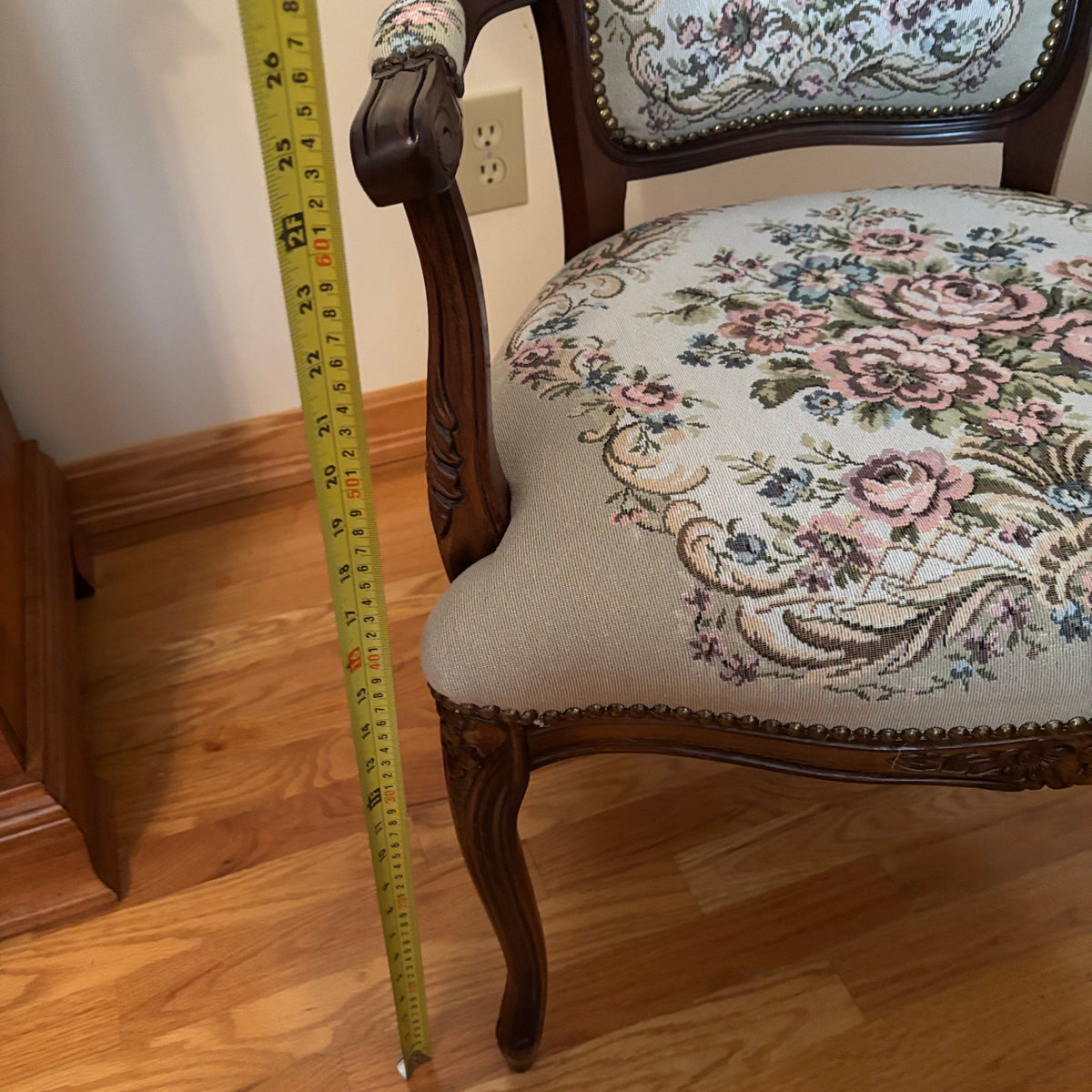 F121 Vintage Louis XV style accent chair with floral embroidery