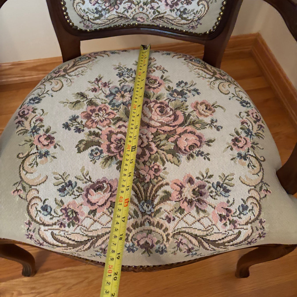 F121 Vintage Louis XV style accent chair with floral embroidery