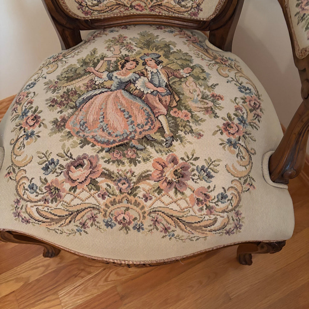 F123 Vintage Louis XV style accent chair with floral embroidery