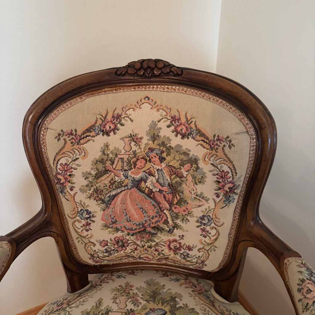 F123 Vintage Louis XV style accent chair with floral embroidery