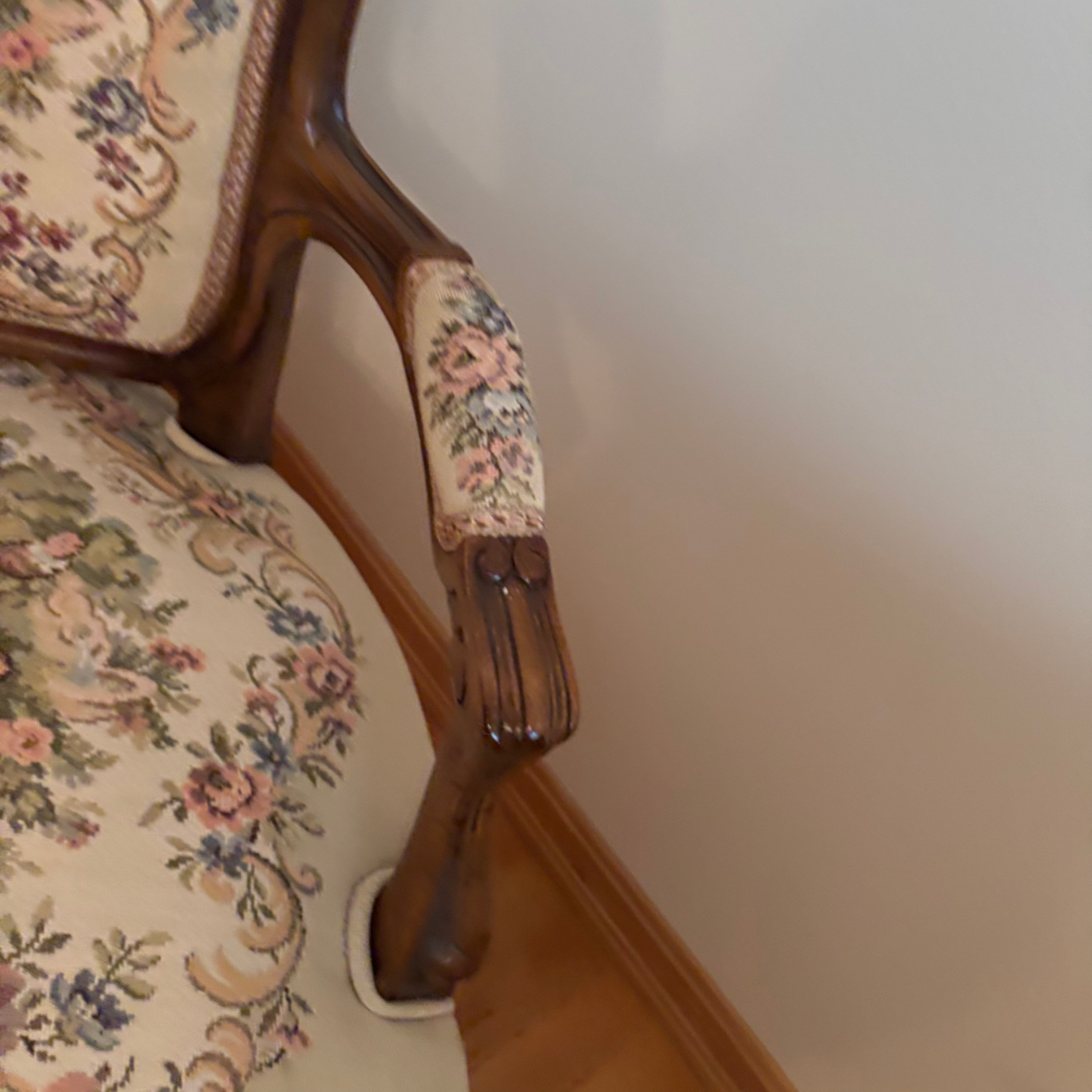 F123 Vintage Louis XV style accent chair with floral embroidery