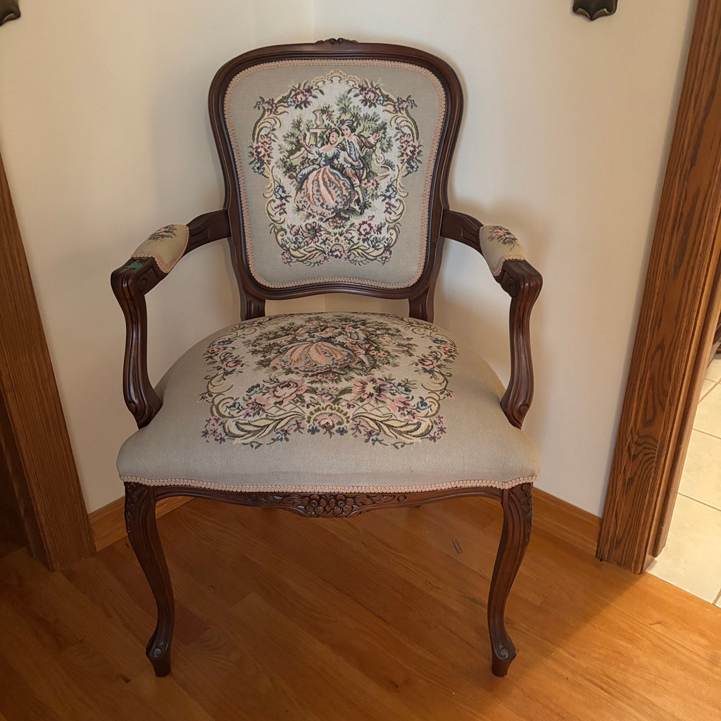 F124 Vintage Louis XV style accent chair with floral embroidery