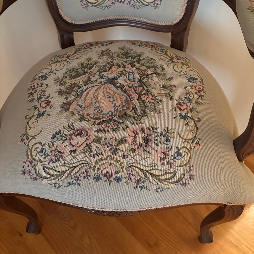 F124 Vintage Louis XV style accent chair with floral embroidery