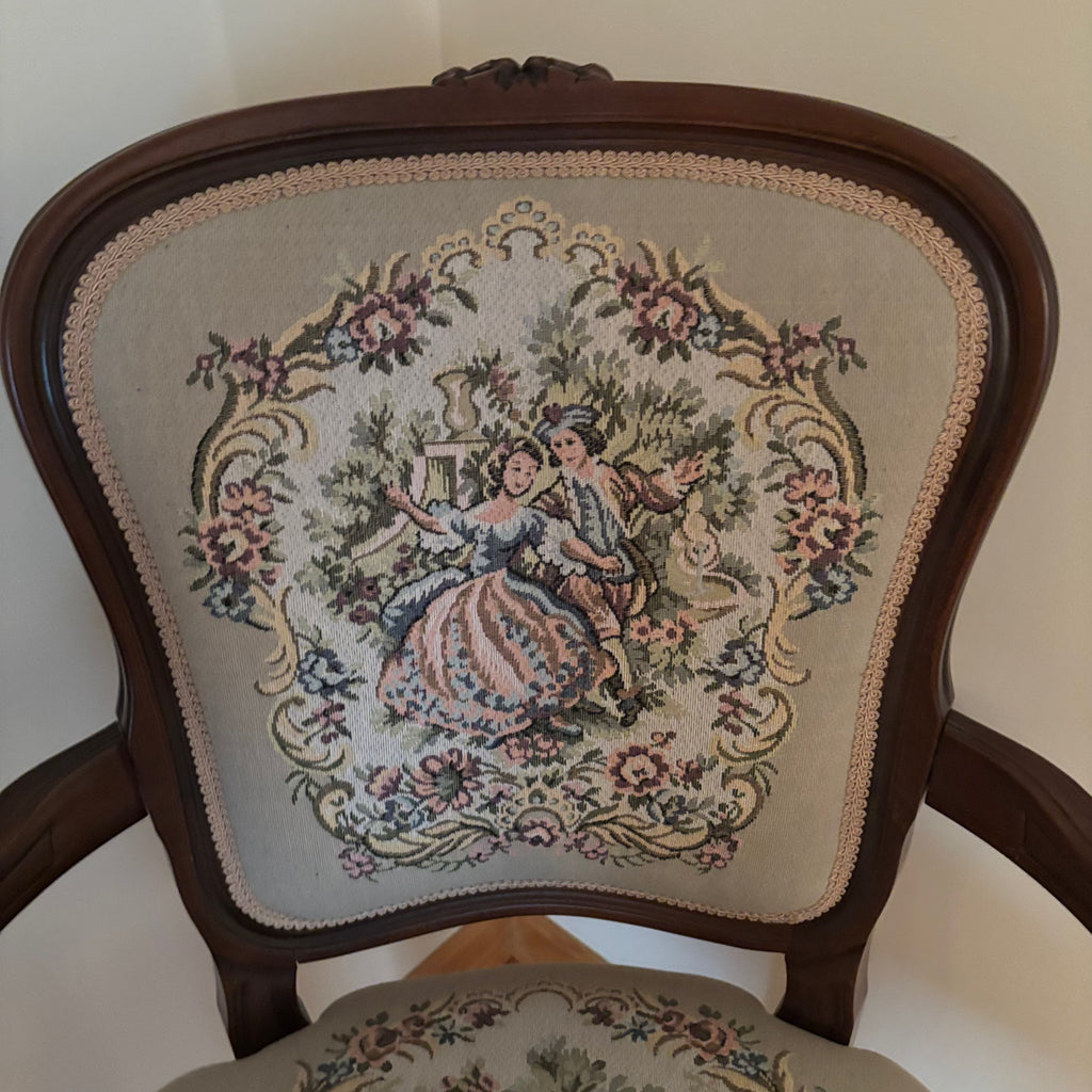 F124 Vintage Louis XV style accent chair with floral embroidery