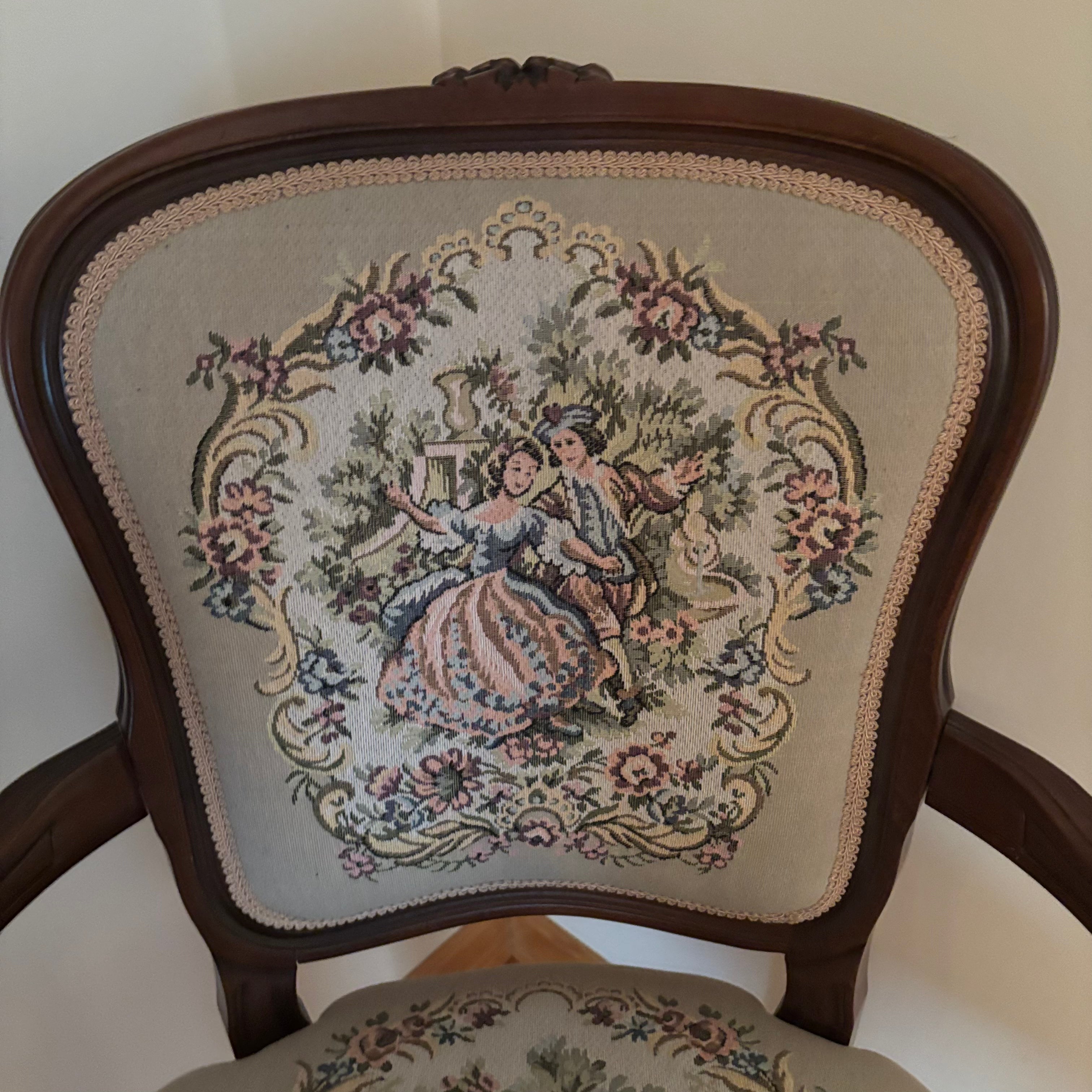F124 Vintage Louis XV style accent chair with floral embroidery