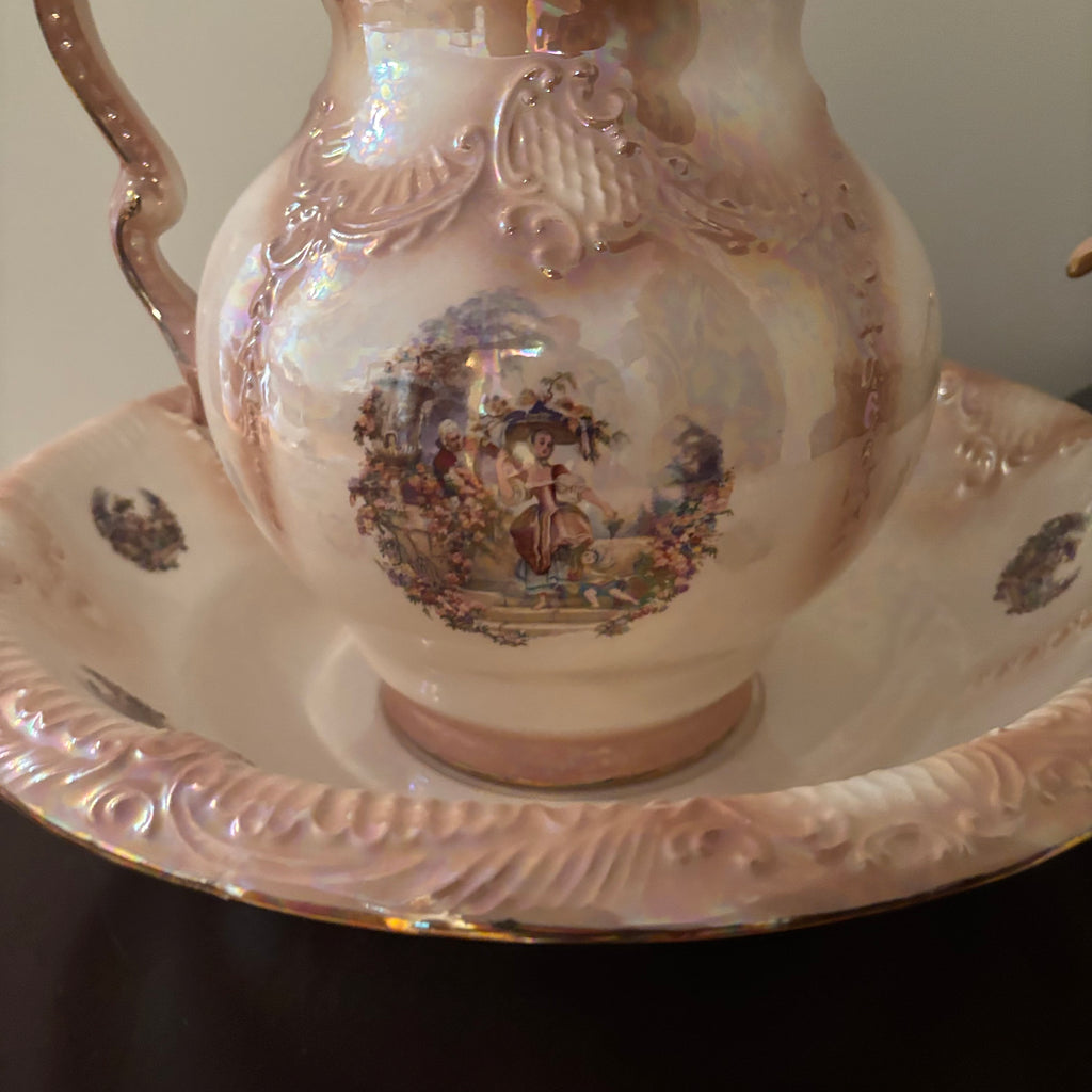 F125 Vintage China Grouping (water pitcher and basin and china planter)