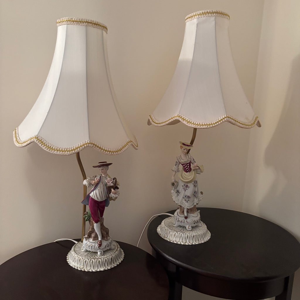 F127 Set of 2 Bisque Porcelain Figurine Lamps