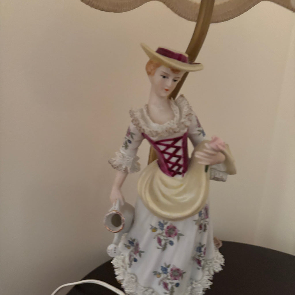 F127 Set of 2 Bisque Porcelain Figurine Lamps