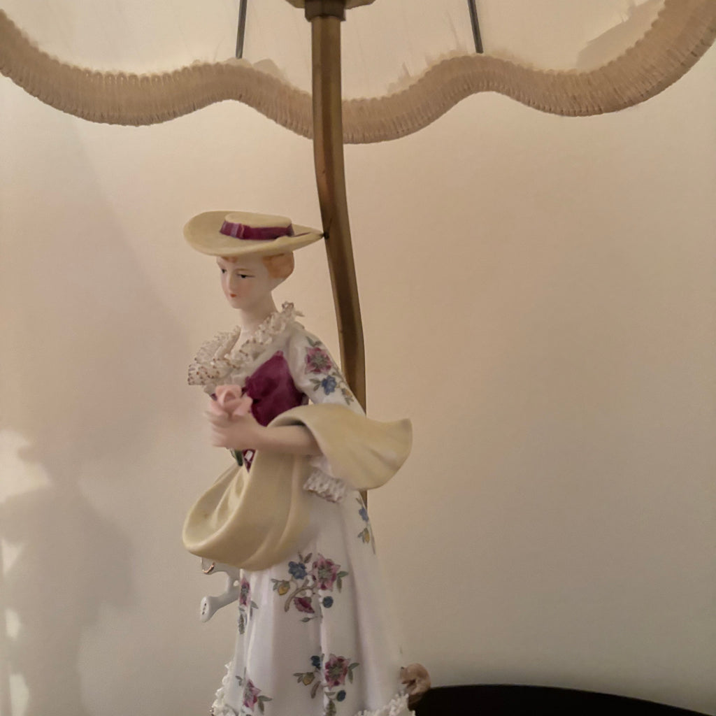 F127 Set of 2 Bisque Porcelain Figurine Lamps