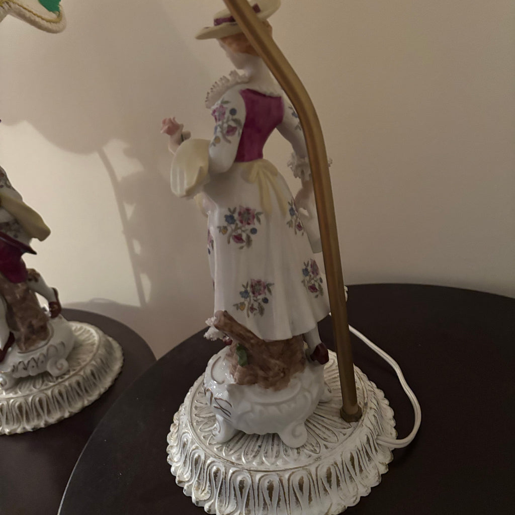 F127 Set of 2 Bisque Porcelain Figurine Lamps