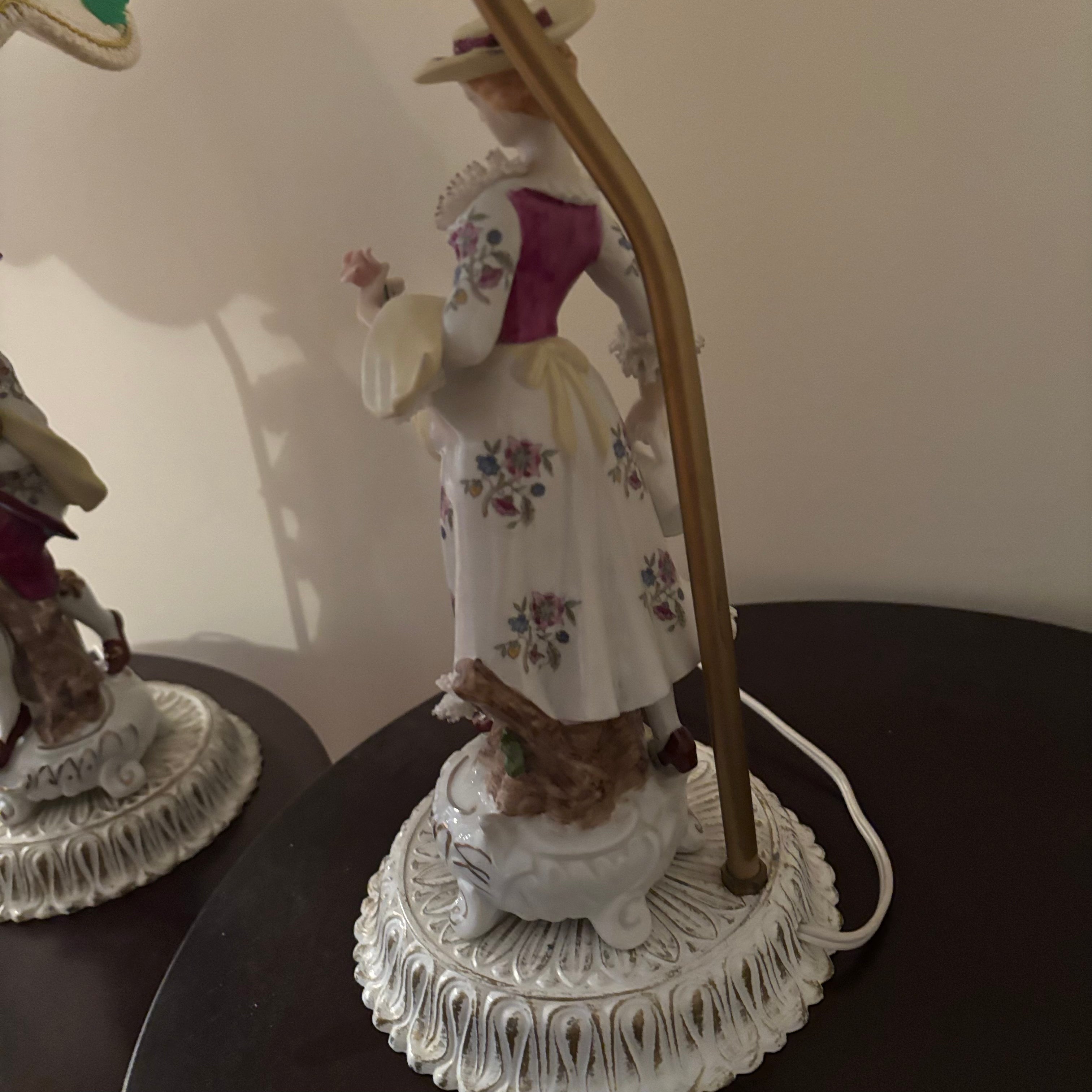 F127 Set of 2 Bisque Porcelain Figurine Lamps