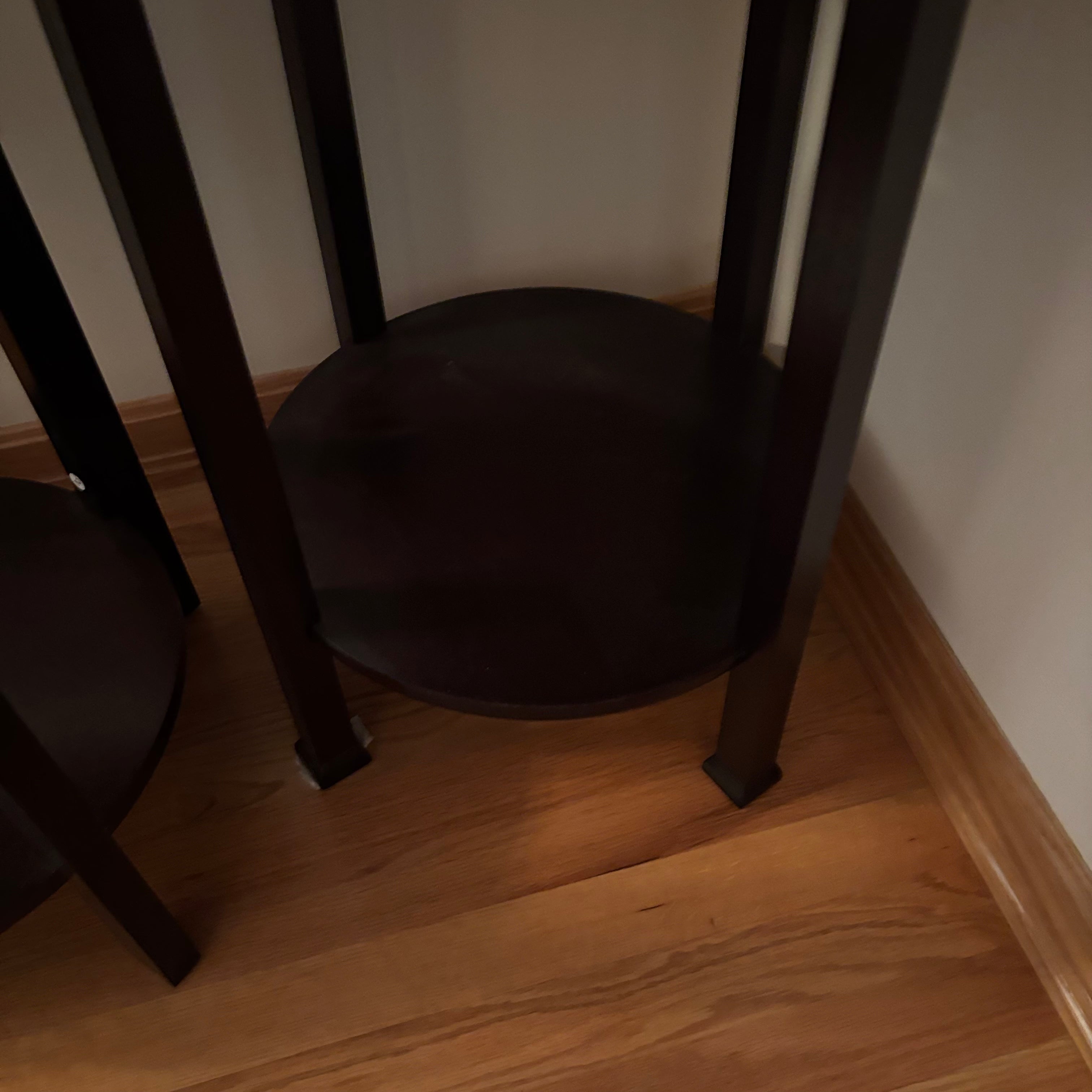 F126 Set of 2 dark wood round end tables