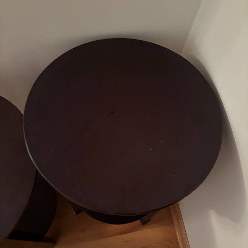 F126 Set of 2 dark wood round end tables