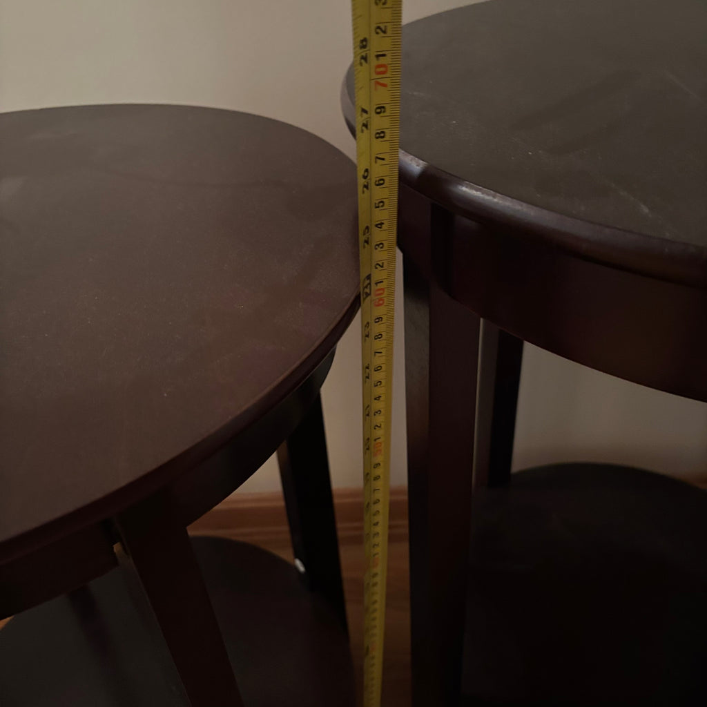 F126 Set of 2 dark wood round end tables