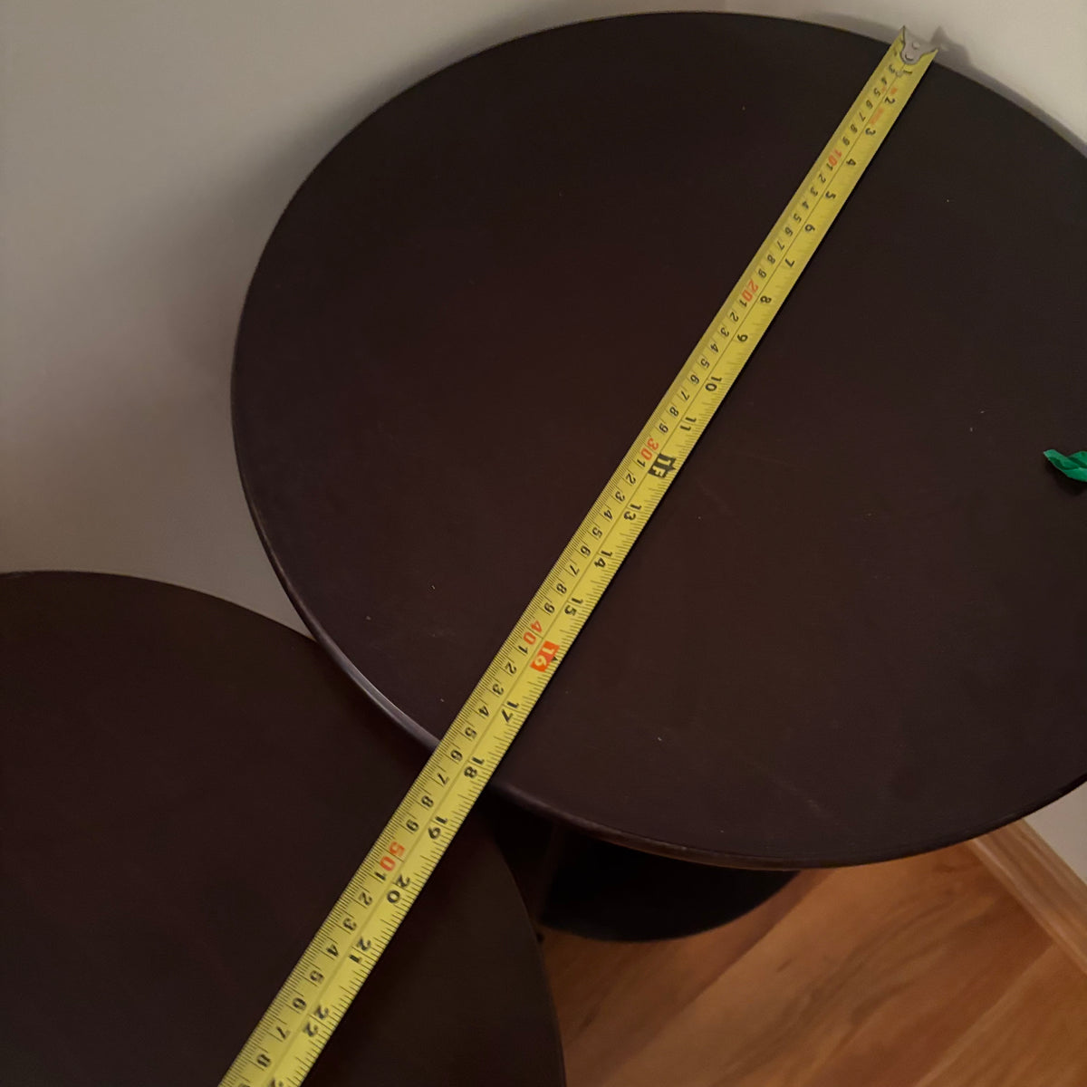 F126 Set of 2 dark wood round end tables
