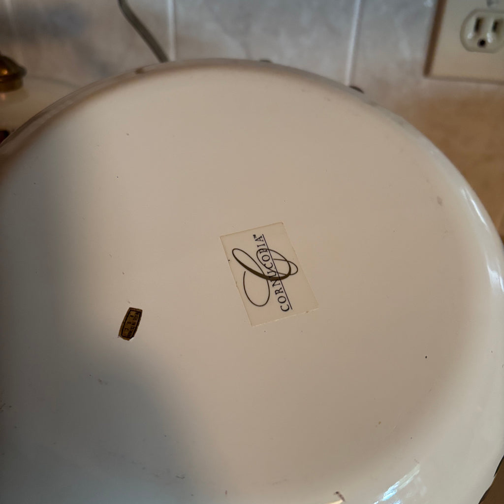 F128 Vintage Lincoware Cornucopia enamel tea pot and dutch oven