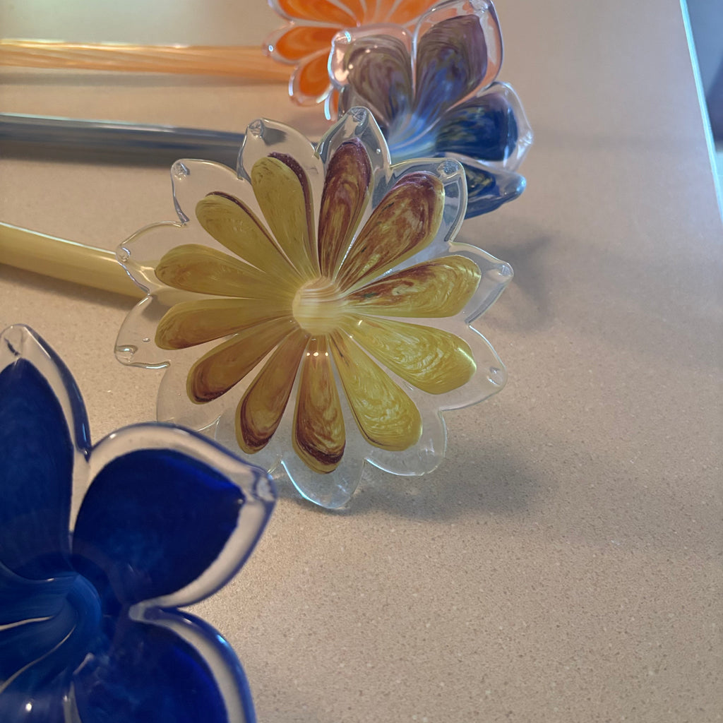 F129 Set of 5 Murano style glass flower stems